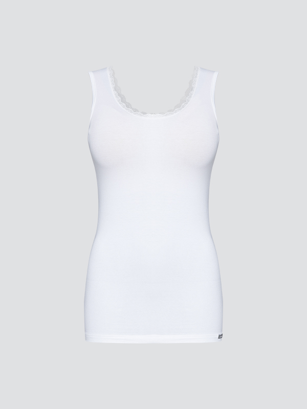 Produktbild Vorderansicht Teenie Unterhemd von Comazo in der Farbe Weiß mit Spitzenbördchen