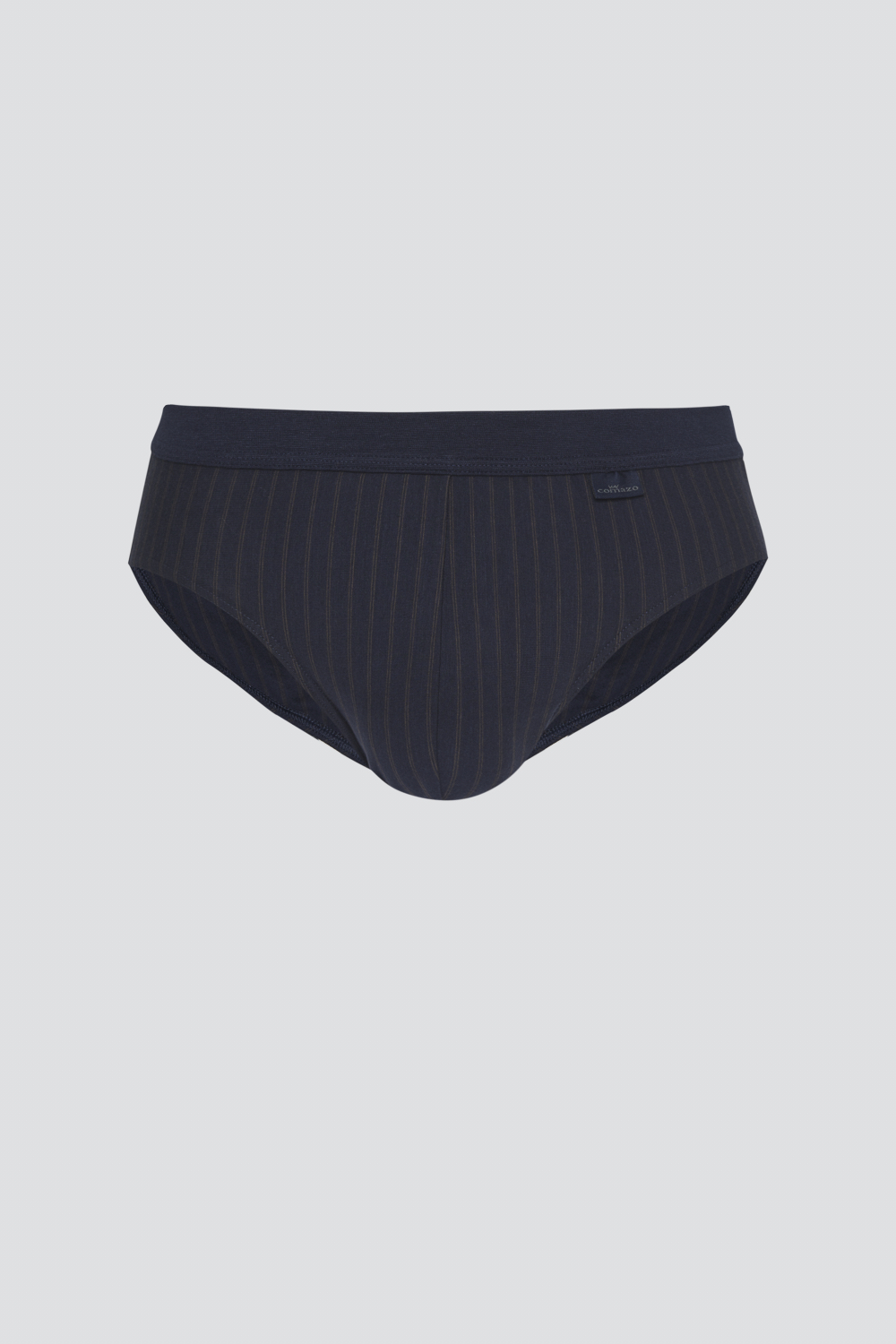 Product image front view of Jazz pants by Comazo in navy/chocolate with stripes, made from 100% cotton.