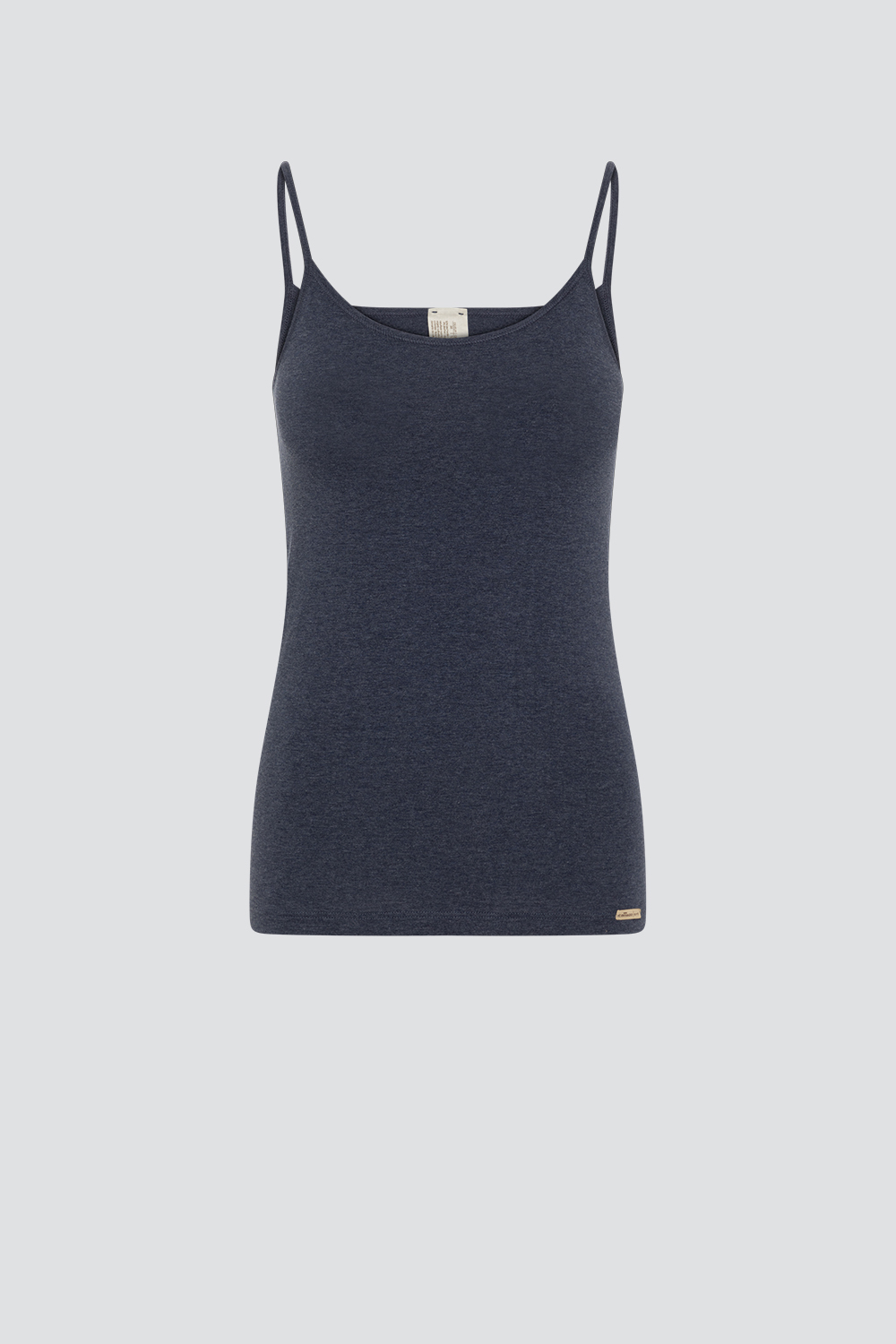 Product image, front view: Fairtrade spaghetti strap camisole by Comazo in navy melange.