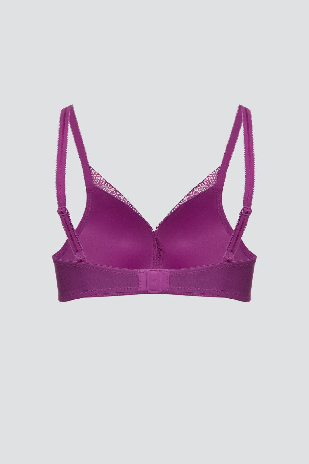 Product image back view Comazo women's bra in the color Magenta, made of modal with lace detailing.