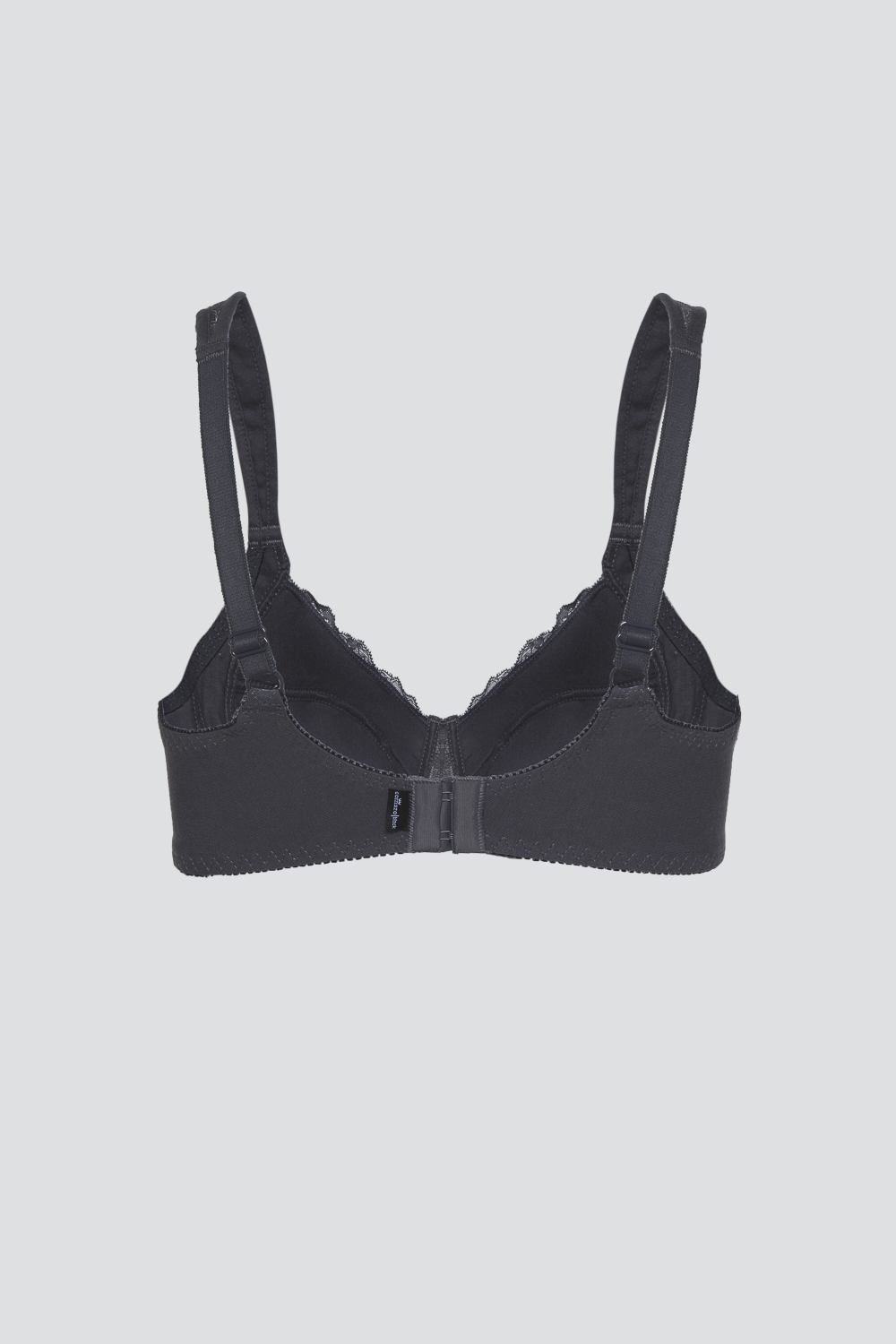 Produktbild Rückansicht Soft-BH von Comazo in der Farbe Granit mit glänzender Spitze