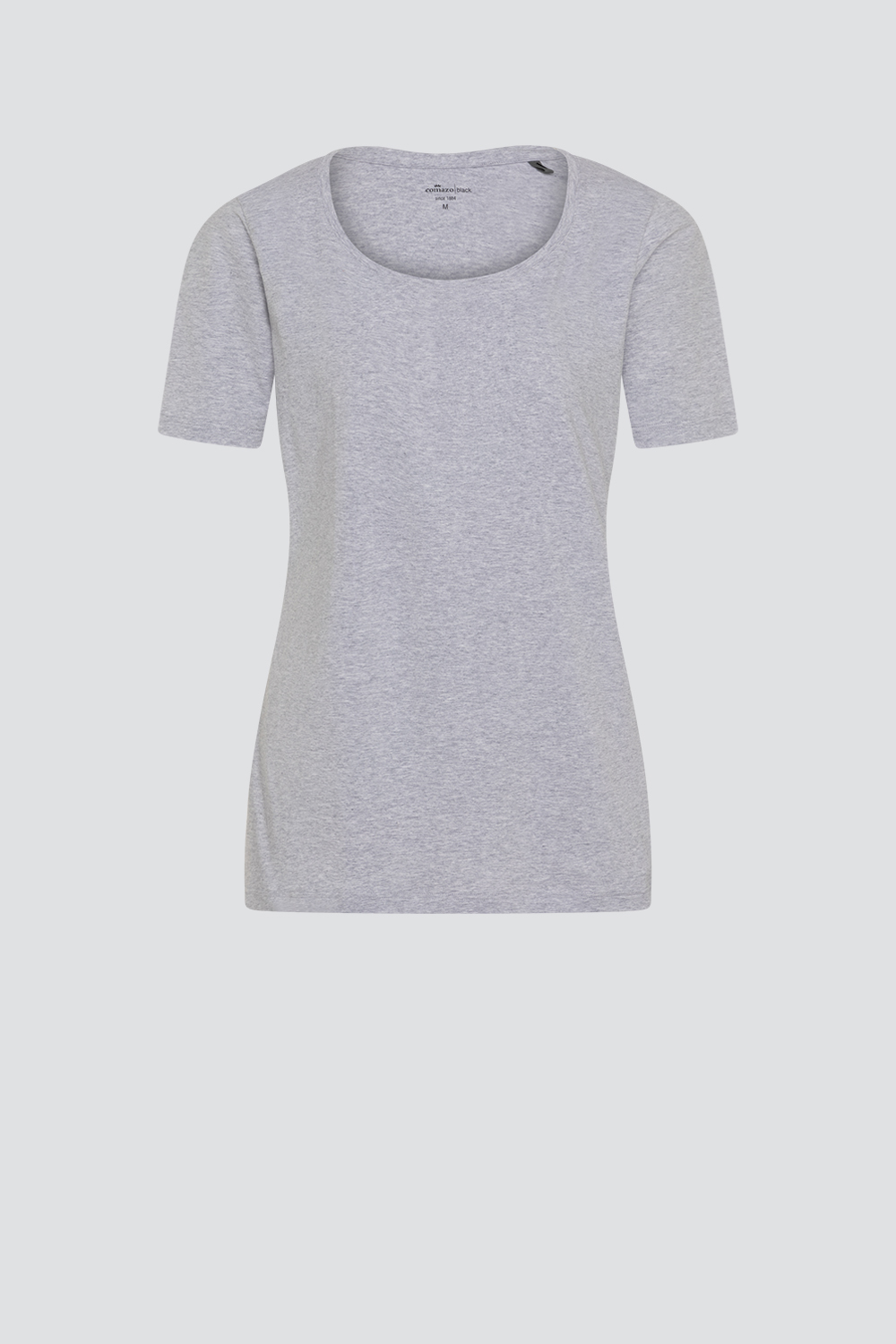 Produktbild Vorderansicht Basic Shirt kurzarm von Comazo in der Farbe Grau-Melange mit Rundhalsausschnitt