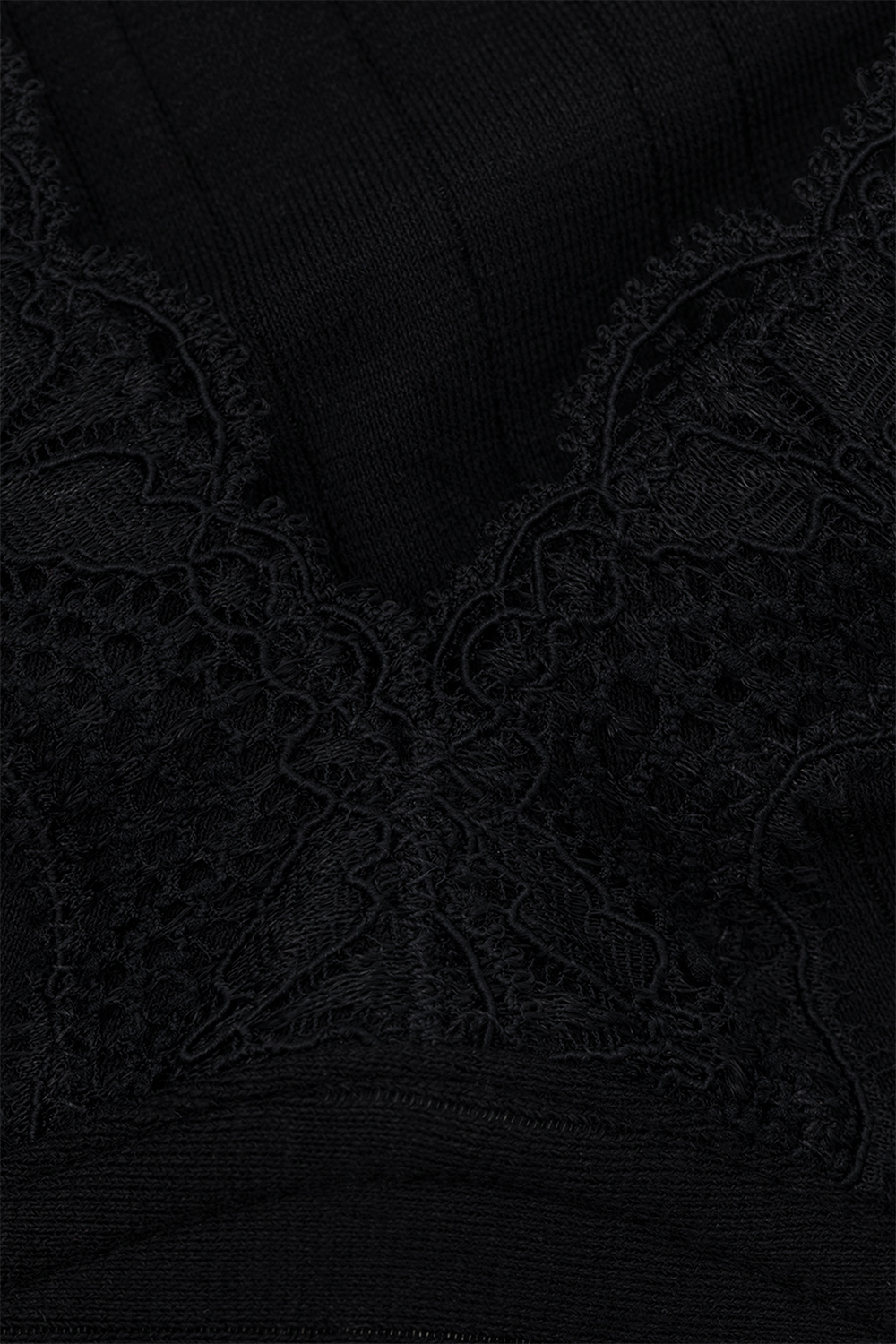 Detailbild Spitze Fairtrade BH von Comazo in der Farbe Schwarz mit Spitzendetails aus Single Jersey mit Nadelzug